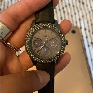 Fossil grey leather band watch